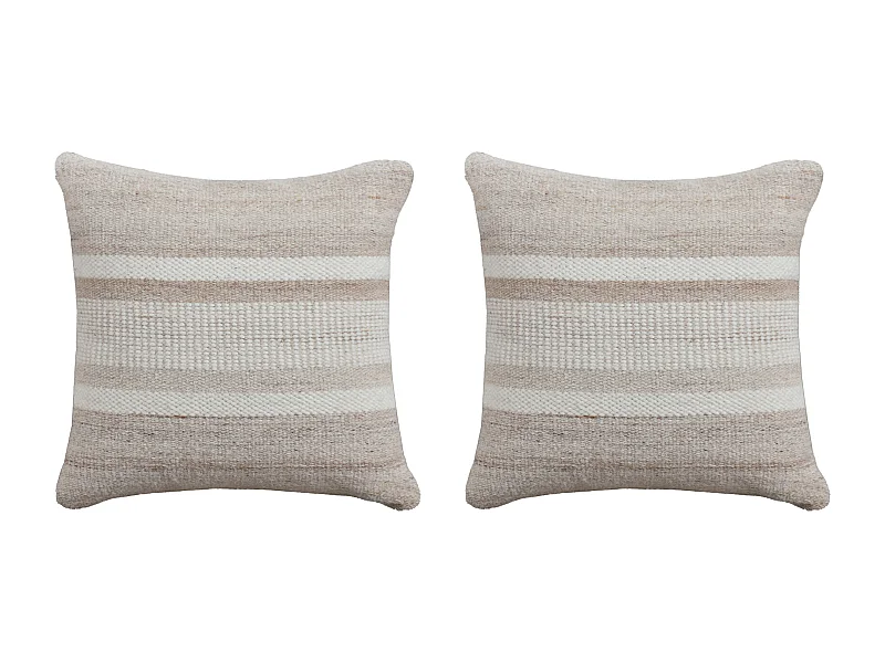 Lot de 2 coussins 100% laine fait à la main - 50 x 50 cm - Ivoire et beige - EMMA