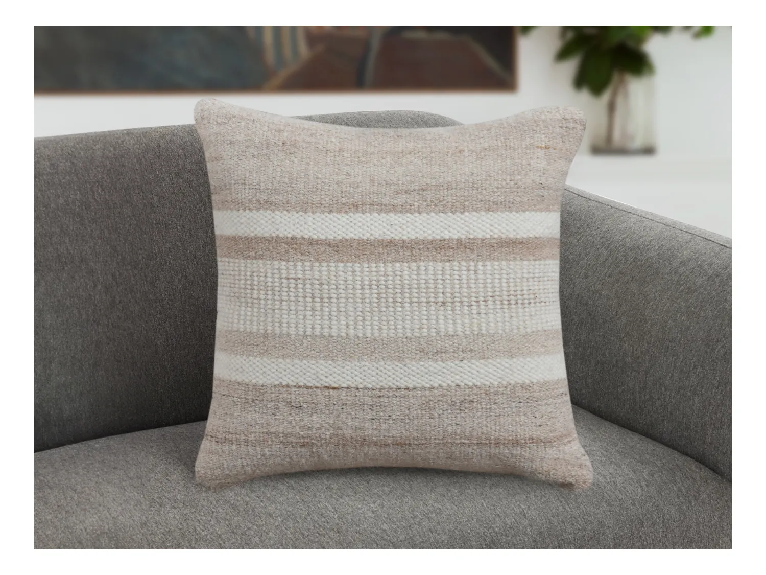 2er-Set Kissen - 100 % Wolle - handgefertigt - 50 x 50 cm - Elfenbeinfarben & Beige - EMMA