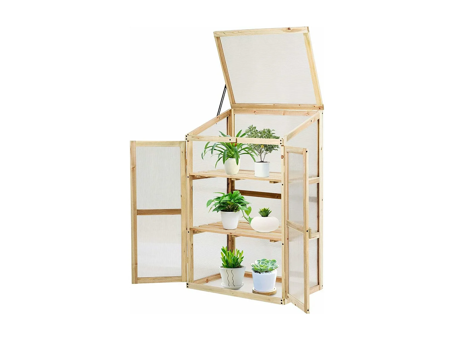 Mini Serre de Jardin 60x45x100CM Vitrages Transparents en Polycarbonate avec Etagères à 3 Niveaux pour Jardin/Balcon/Porche