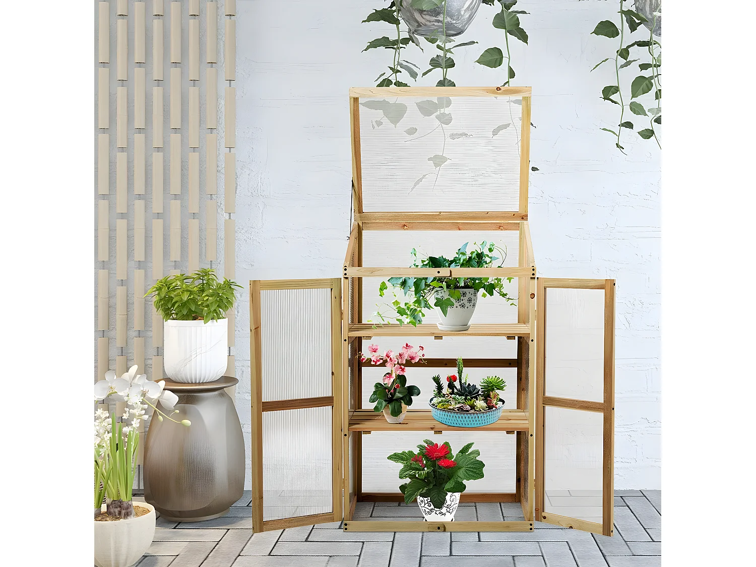 Mini Serre de Jardin 60x45x100CM Vitrages Transparents en Polycarbonate avec Etagères à 3 Niveaux pour Jardin/Balcon/Porche