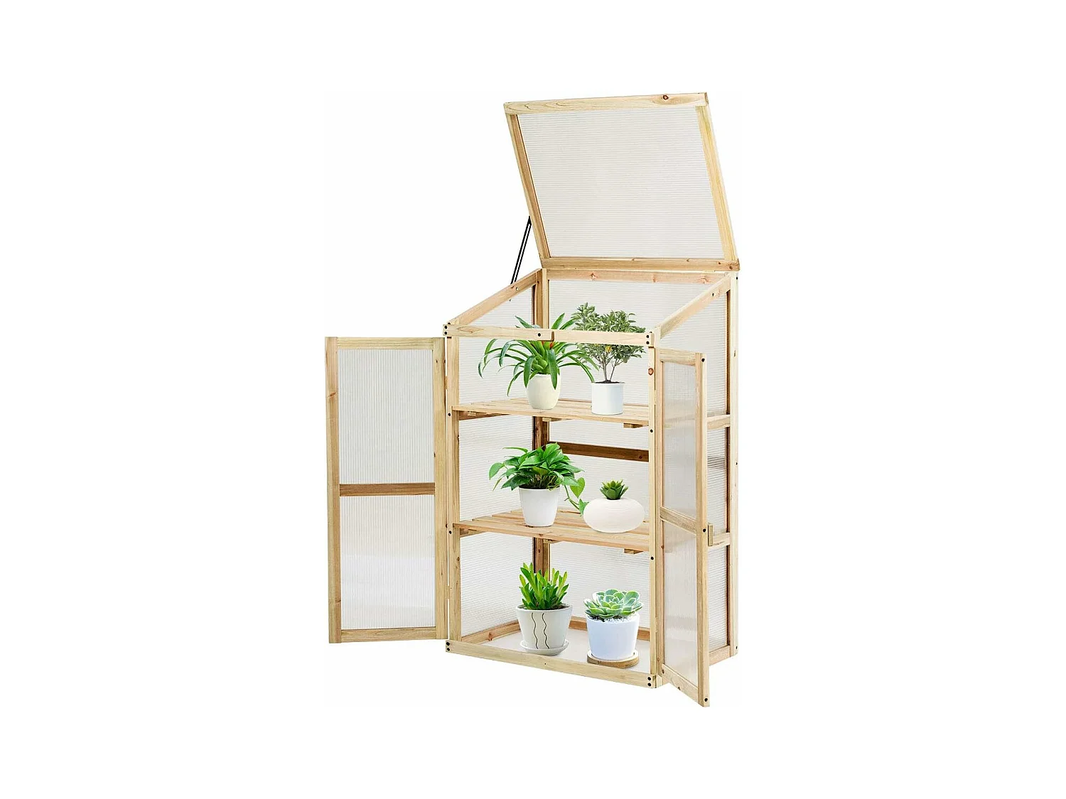 Mini Serre de Jardin 60x45x100CM Vitrages Transparents en Polycarbonate avec Etagères à 3 Niveaux pour Jardin/Balcon/Porche