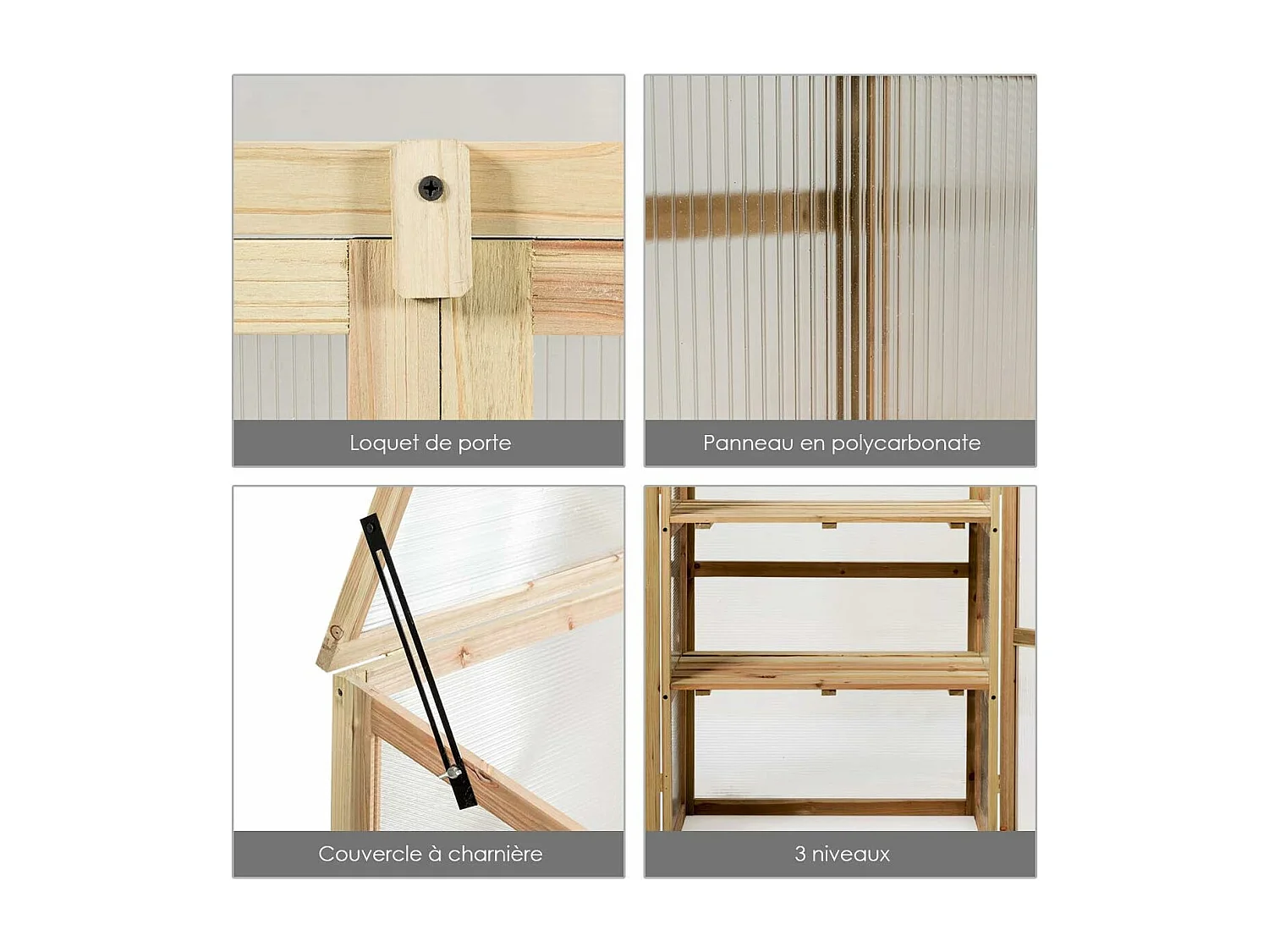 Mini Serre de Jardin 60x45x100CM Vitrages Transparents en Polycarbonate avec Etagères à 3 Niveaux pour Jardin/Balcon/Porche