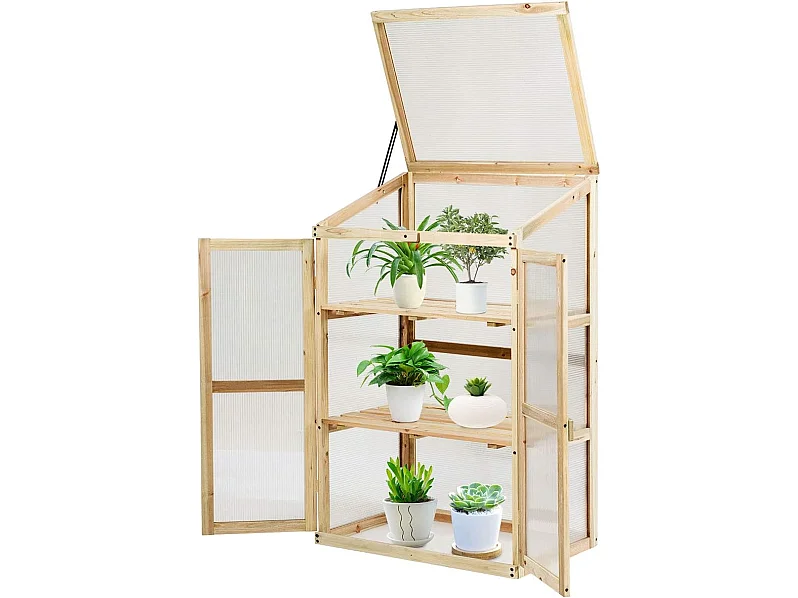 Mini Serre de Jardin 60x45x100CM Vitrages Transparents en Polycarbonate avec Etagères à 3 Niveaux pour Jardin/Balcon/Porche