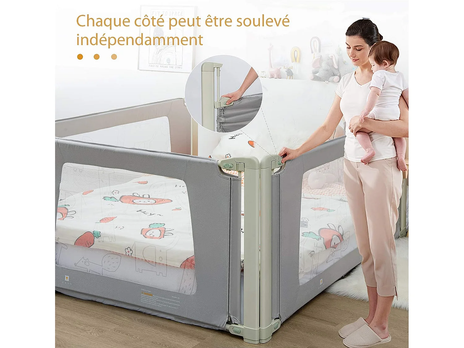 Barrière de sécurité de lit bébé/enfant portable 150cm hauteur réglable soulèvement vertical