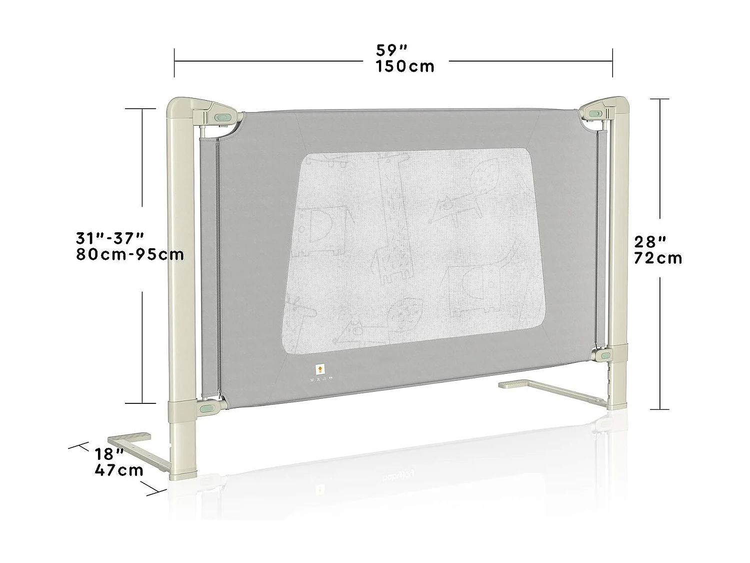 Barrière de sécurité de lit bébé/enfant portable 150cm hauteur réglable soulèvement vertical