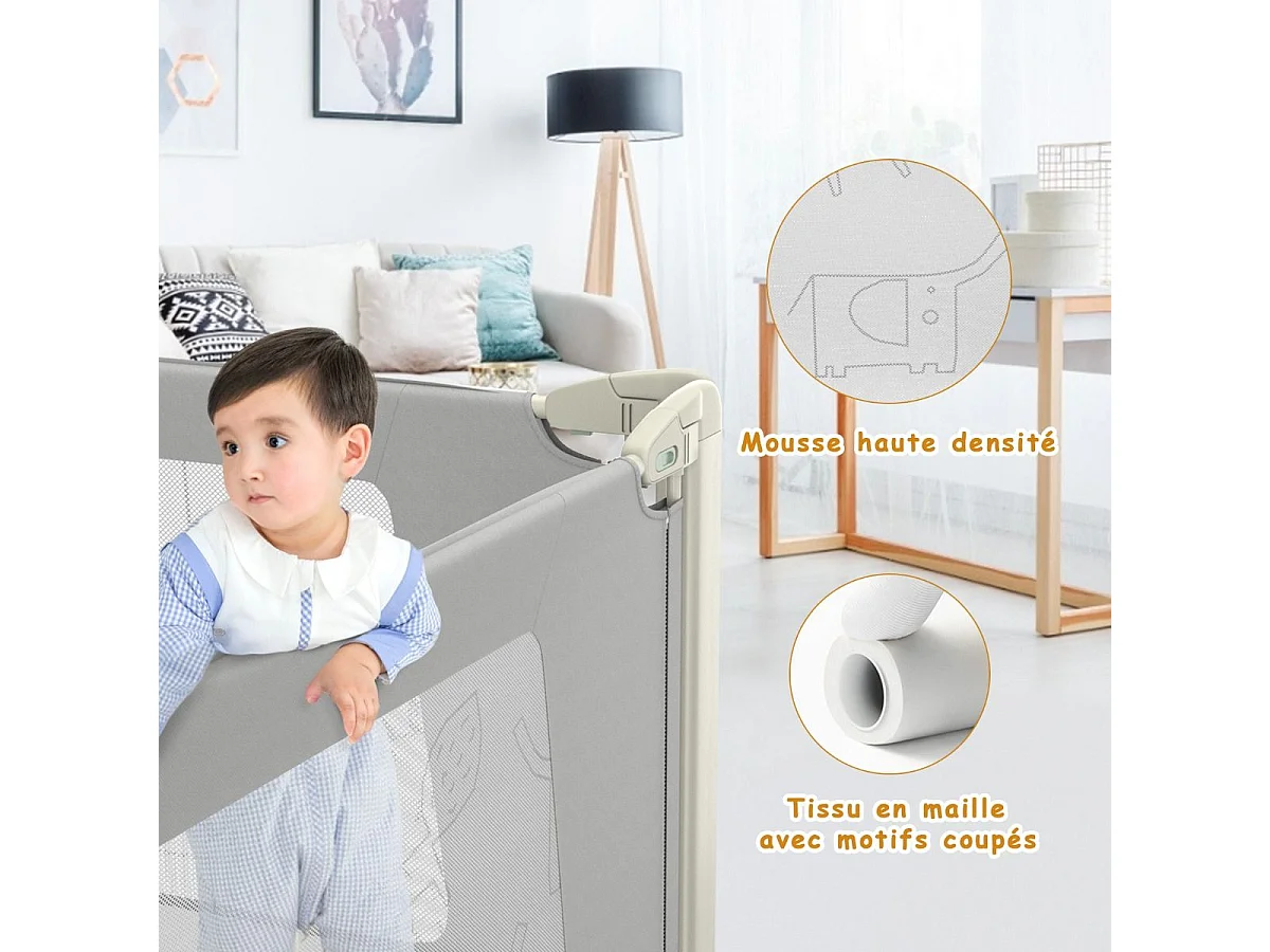 Barrière de sécurité de lit bébé/enfant portable 150cm hauteur réglable soulèvement vertical