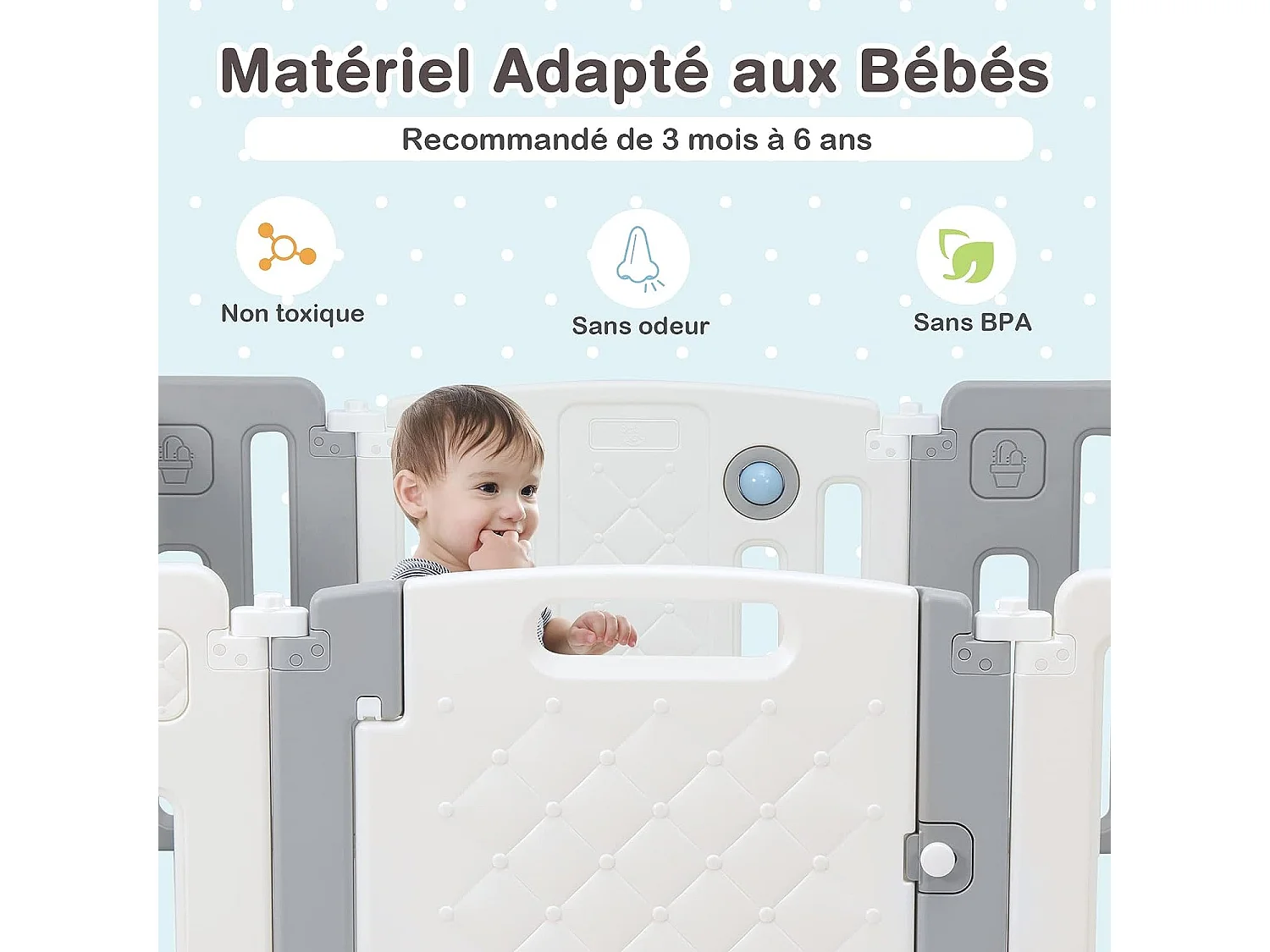 Parc bébé plastique pliable 12+2 panneaux d'activité et de porte avec loquet de sécurité