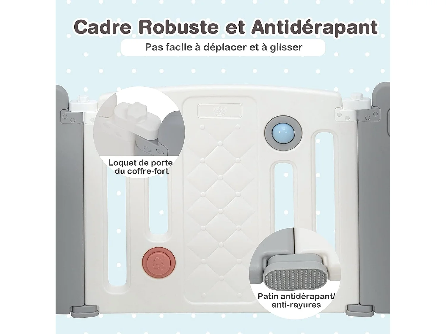 Parc bébé plastique pliable 12+2 panneaux d'activité et de porte avec loquet de sécurité