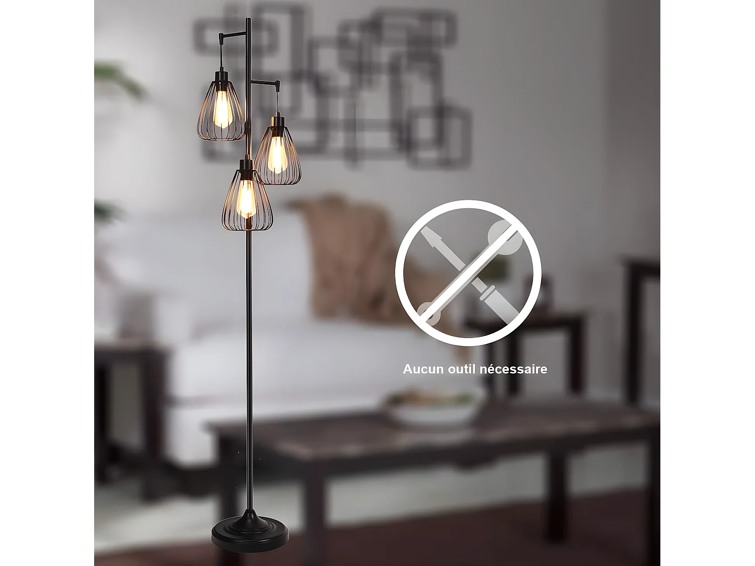 Lampadaire style industriel 170x25cm,193cm câble e27 (ampoule non incluse)