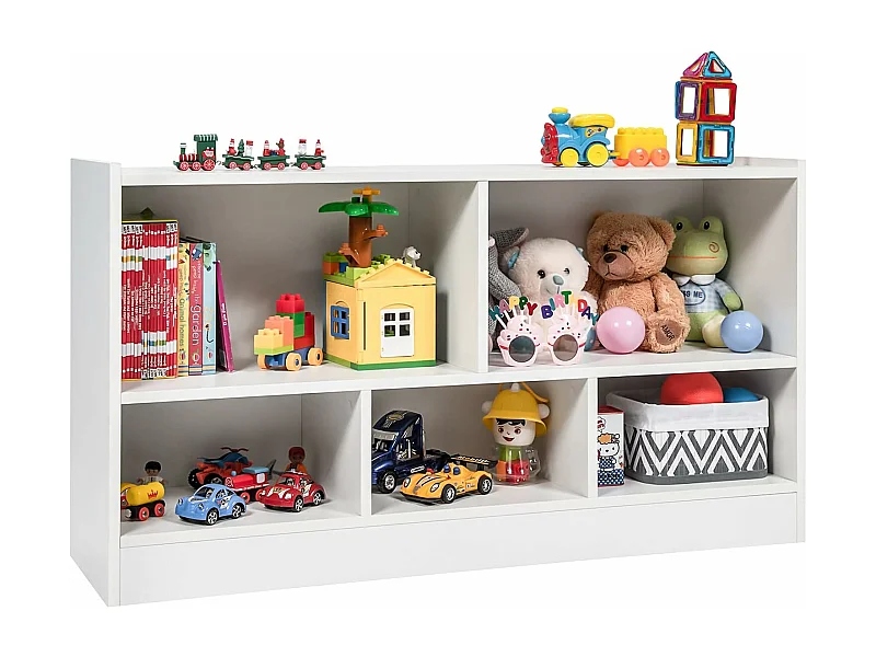 Bibliothèque pour enfants, avec 5 compartiments et patins antidérapants, 111 x 30 x 61,5 cm