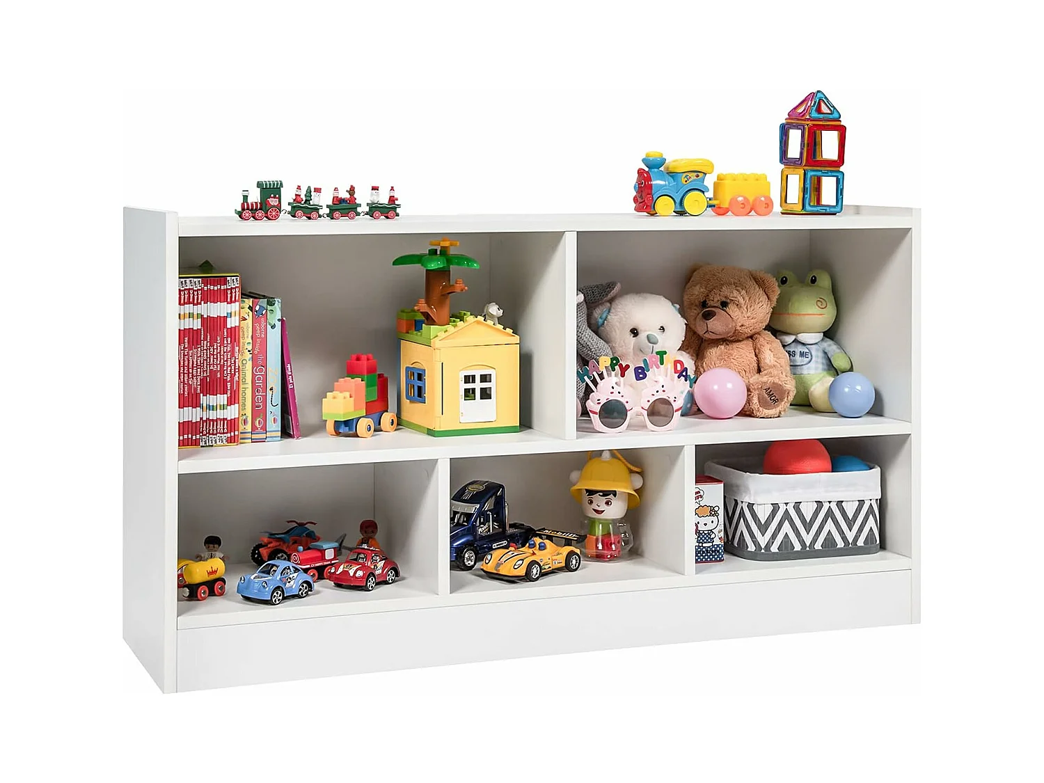 Bibliothèque pour enfants, avec 5 compartiments et patins antidérapants, 111 x 30 x 61,5 cm