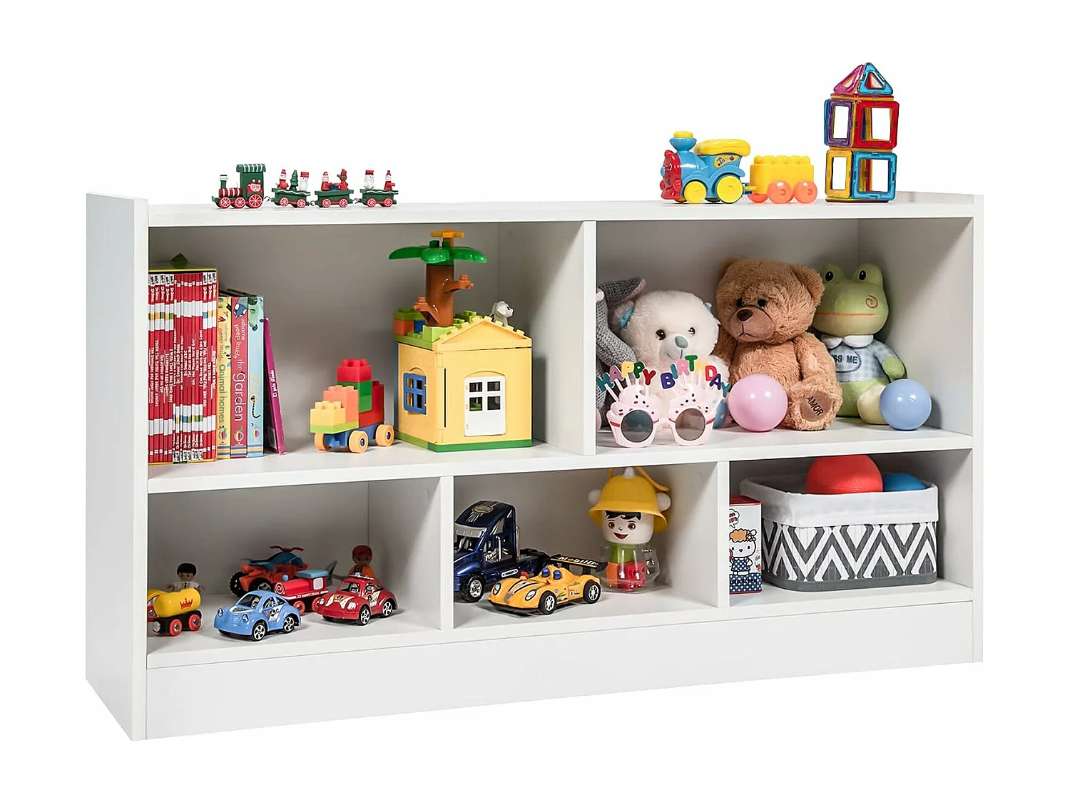 Bibliothèque pour enfants, avec 5 compartiments et patins antidérapants, 111 x 30 x 61,5 cm