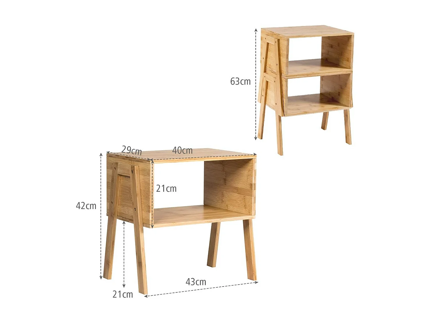 Lot de 2 Table de Chevet/Table d'Appoint avec fonction superposable-Bambou 100% naturel pour Salon, Chambre 43 x 29 x 42cm