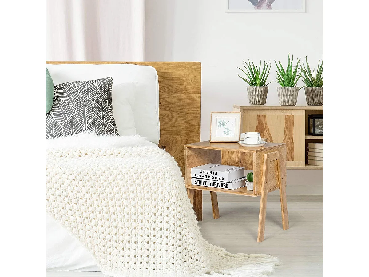 Lot de 2 Table de Chevet/Table d'Appoint avec fonction superposable-Bambou 100% naturel pour Salon, Chambre 43 x 29 x 42cm