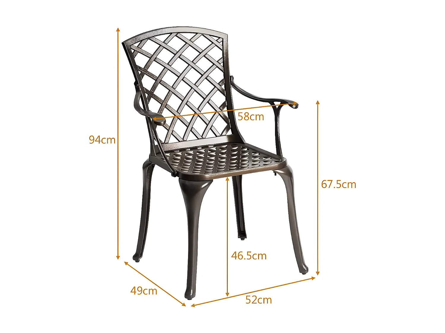 Lot de 2 chaises de salle à manger polyvalentes en fonte d'aluminium dossier/assise ajourés