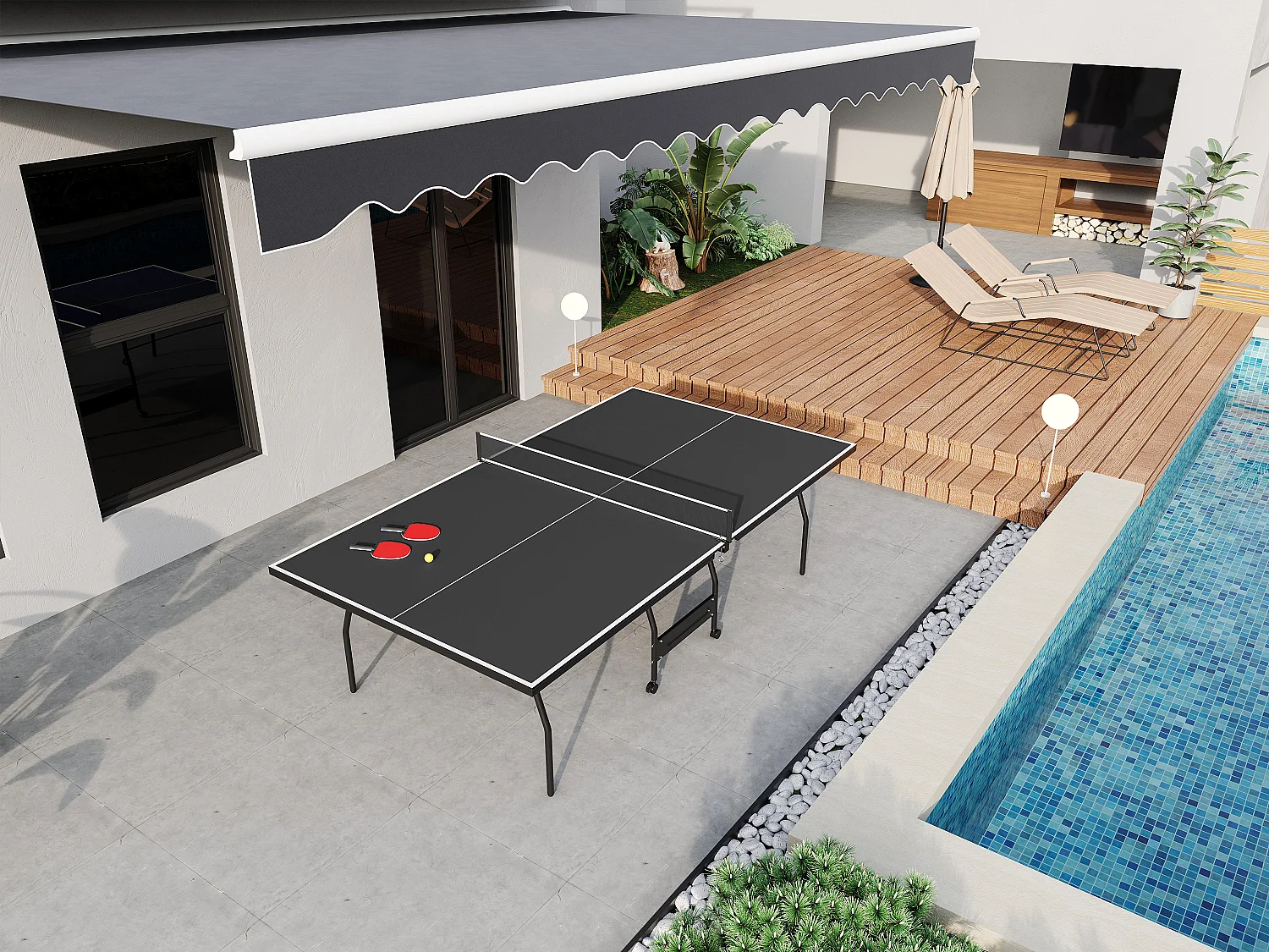 Table de ping-pong pliable à roulettes avec accessoires - Gris anthracite - L274 x P152.5 x H76 cm - GARRY