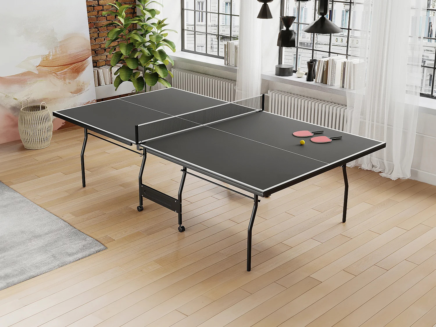 Table de ping-pong pliable à roulettes avec accessoires - Gris anthracite - L274 x P152.5 x H76 cm - GARRY