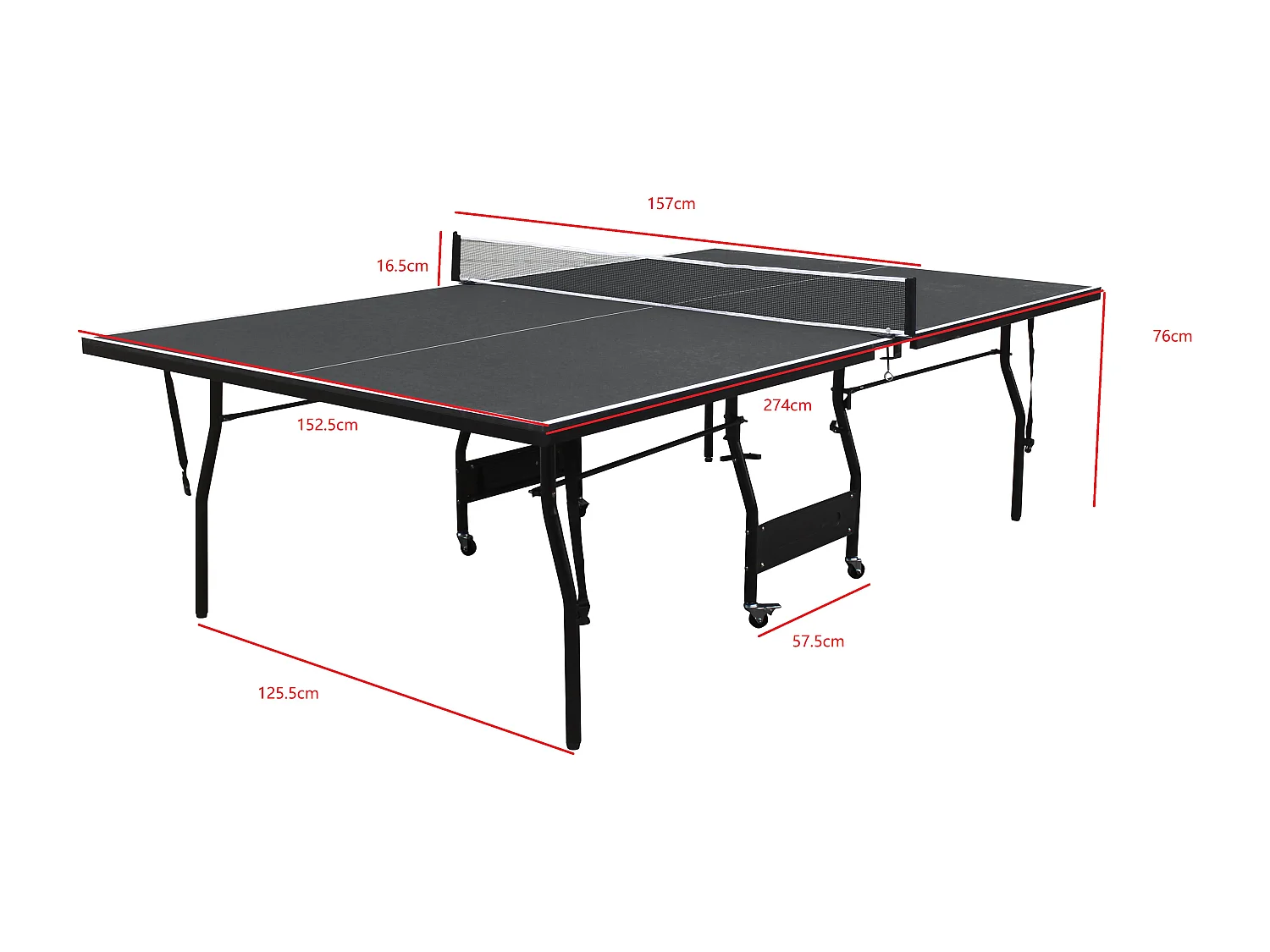 Zusammenklappbare Tischtennisplatte mit Rollen für den Innenbereich mit Zubehör - Anthrazitgrau - 274 x 152,5 x 76 cm - GARRY