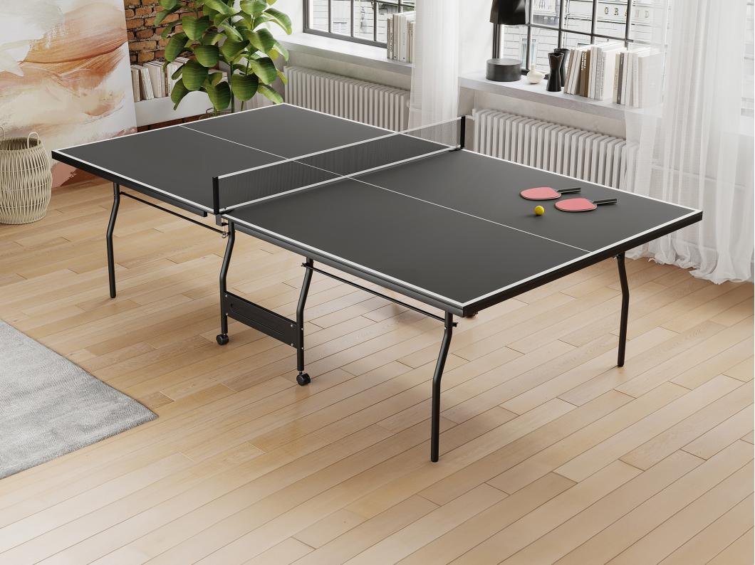Zusammenklappbare Tischtennisplatte mit Rollen für den Innenbereich mit Zubehör - Anthrazitgrau - 274 x 152,5 x 76 cm - GARRY