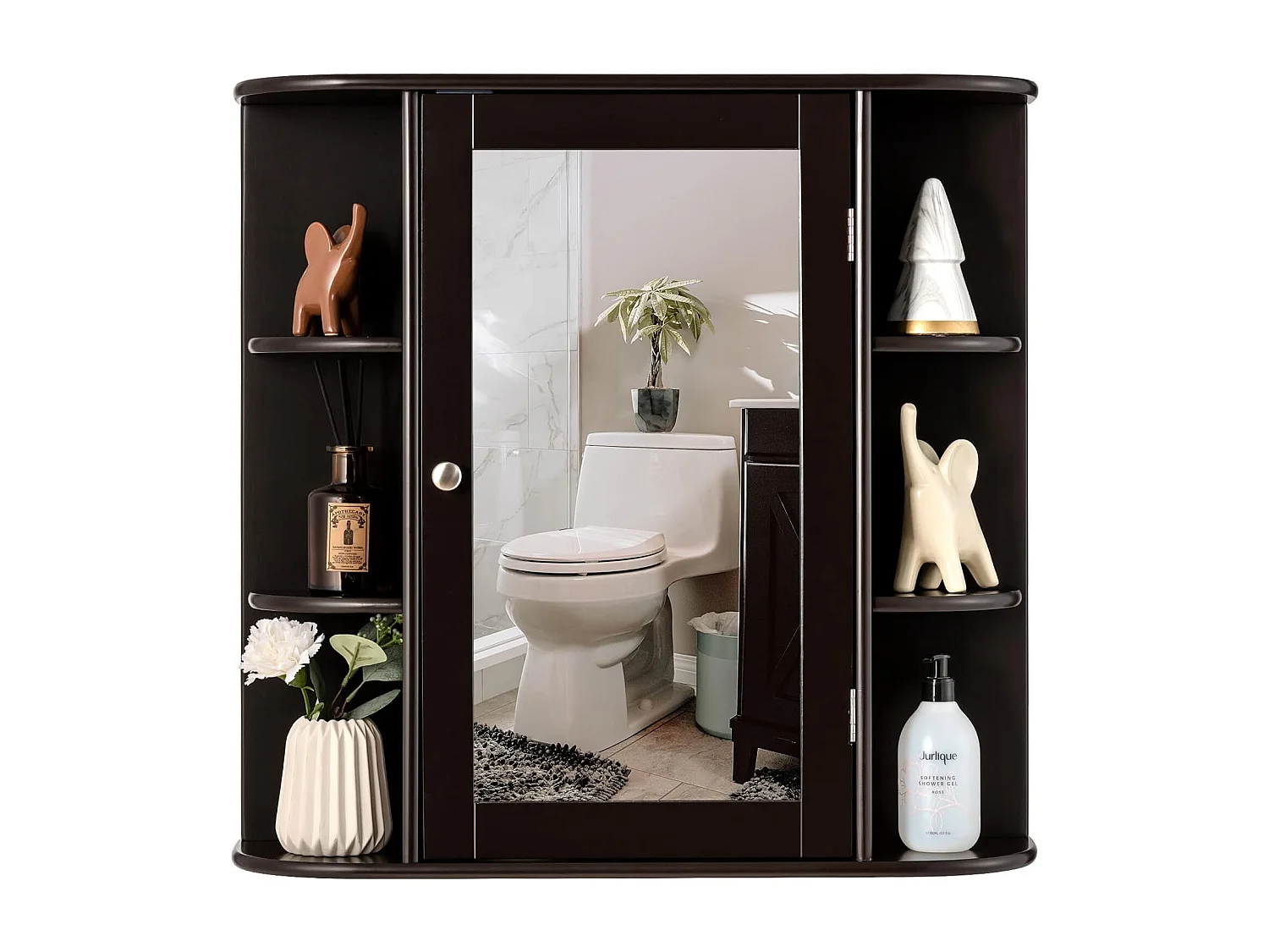 Armoire murale de salle de bains avec miroir avec etagères réglables et compartiments ouverts armoire à pharmacie