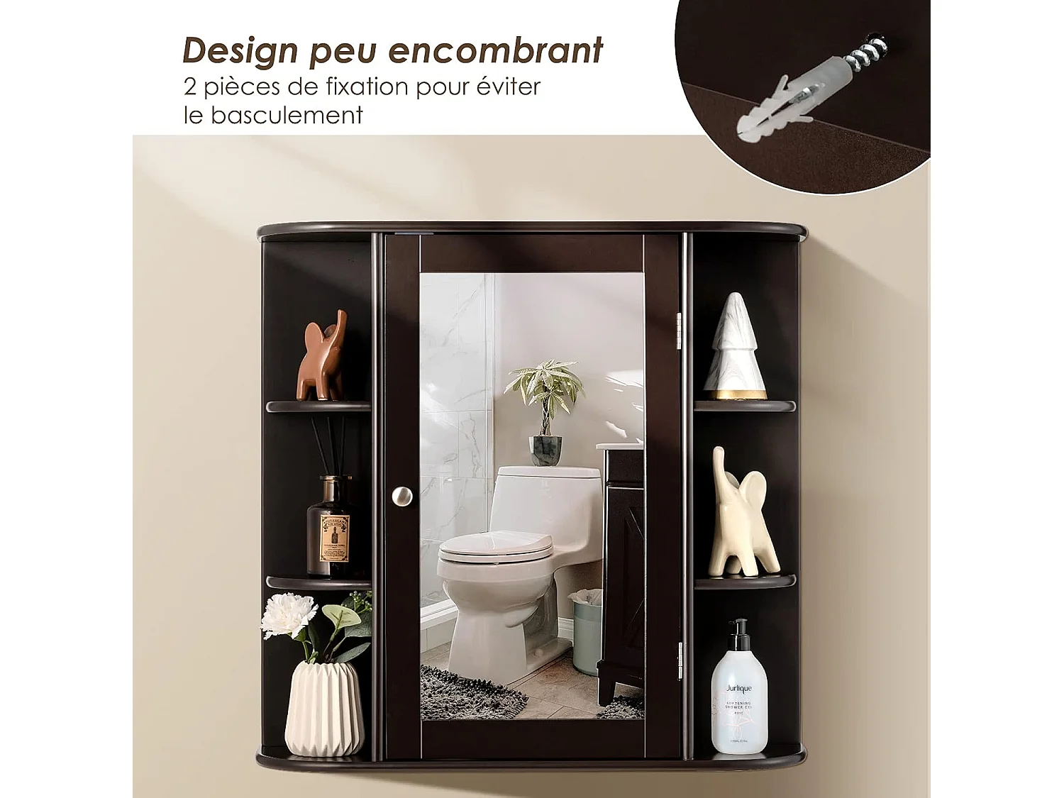 Armoire murale de salle de bains avec miroir avec etagères réglables et compartiments ouverts armoire à pharmacie