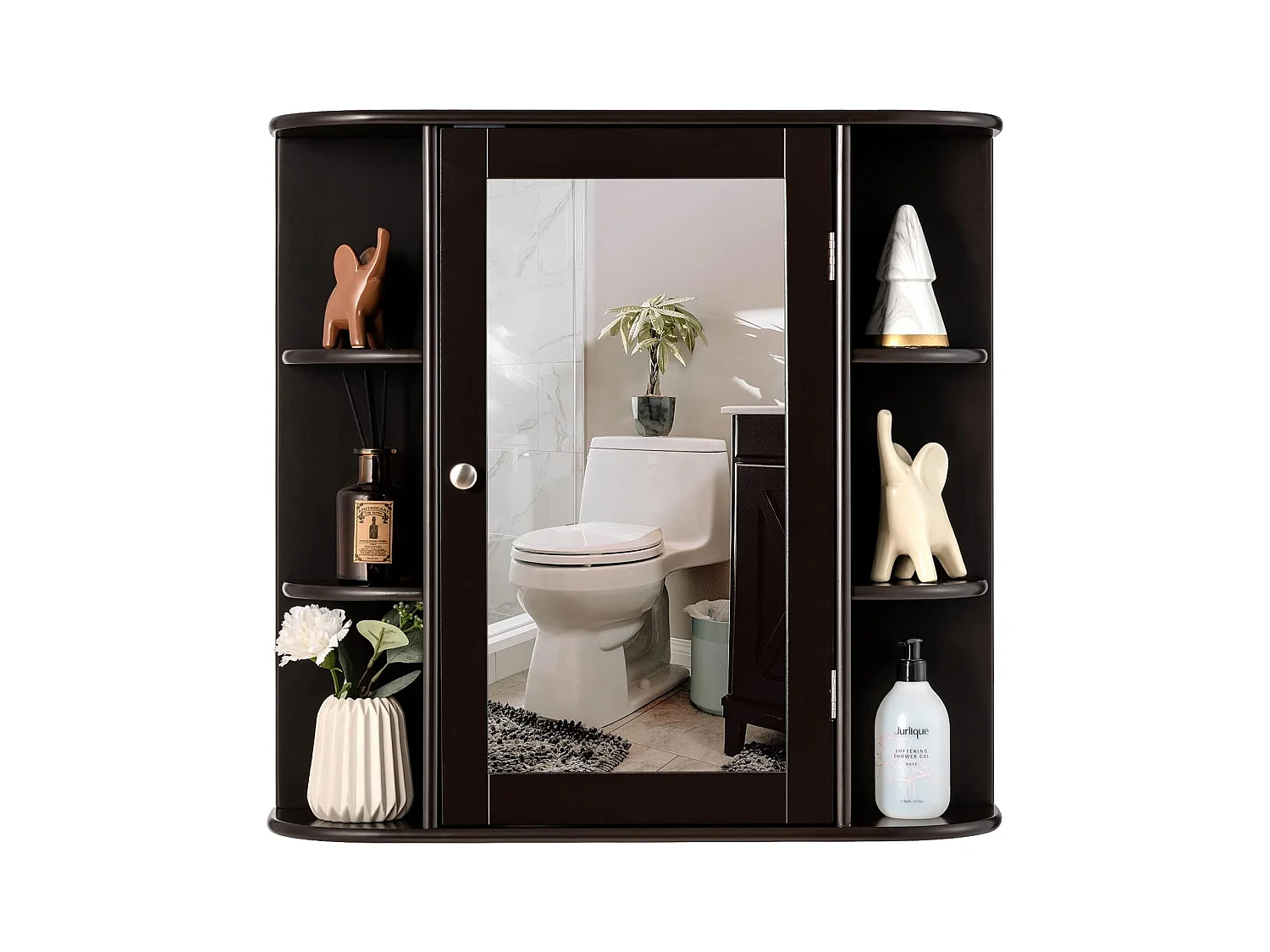 Armoire murale de salle de bains avec miroir avec etagères réglables et compartiments ouverts armoire à pharmacie