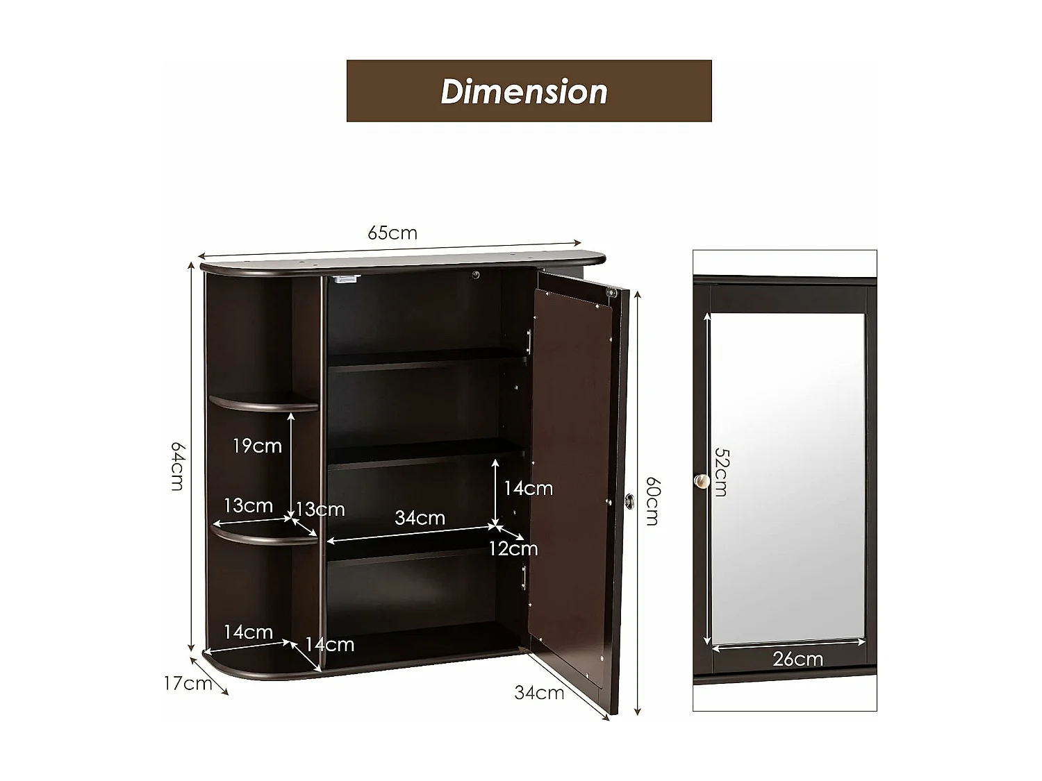 Armoire murale de salle de bains avec miroir avec etagères réglables et compartiments ouverts armoire à pharmacie