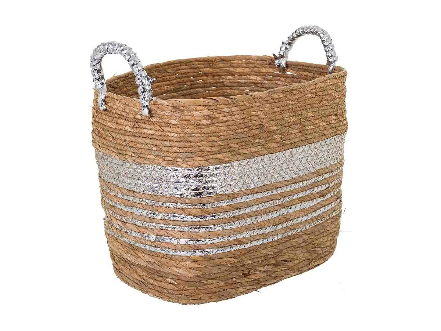 Navicella in fibra naturale foderata marrone 37x28x28h