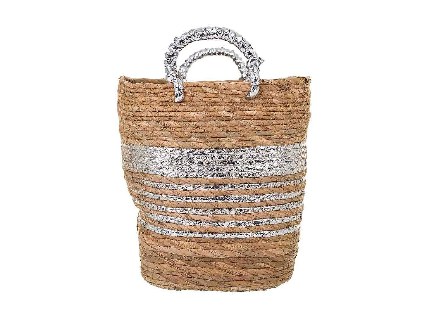 Navicella in fibra naturale foderata marrone 37x28x28h