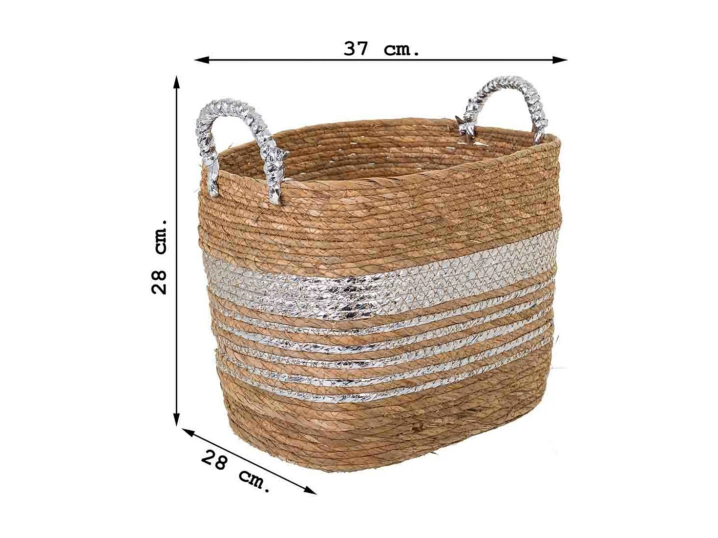 Navicella in fibra naturale foderata marrone 37x28x28h