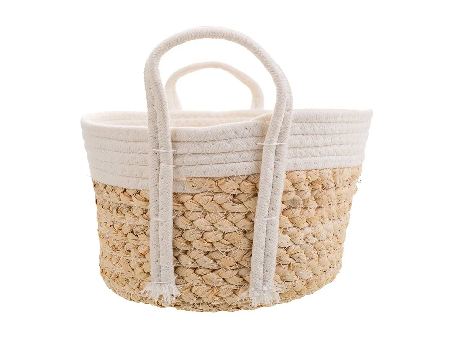 Cesto in corda intrecciata bianca 36x26x16h