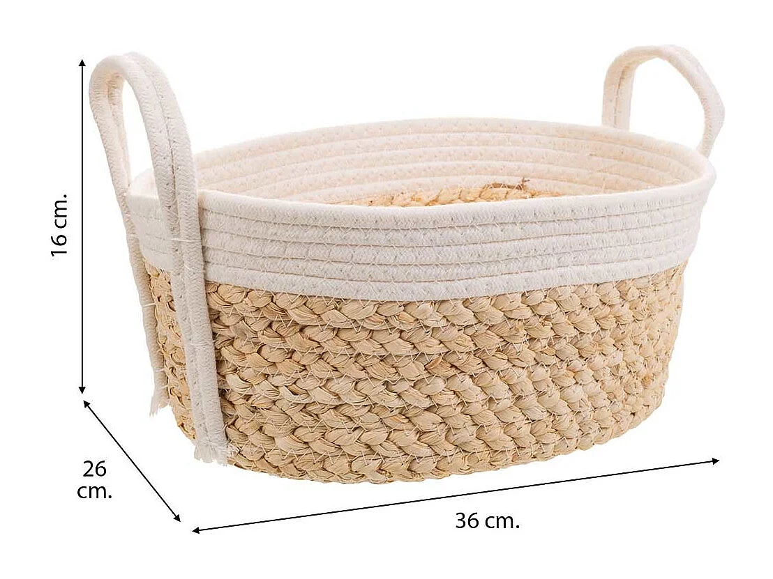Cesto in corda intrecciata bianca 36x26x16h