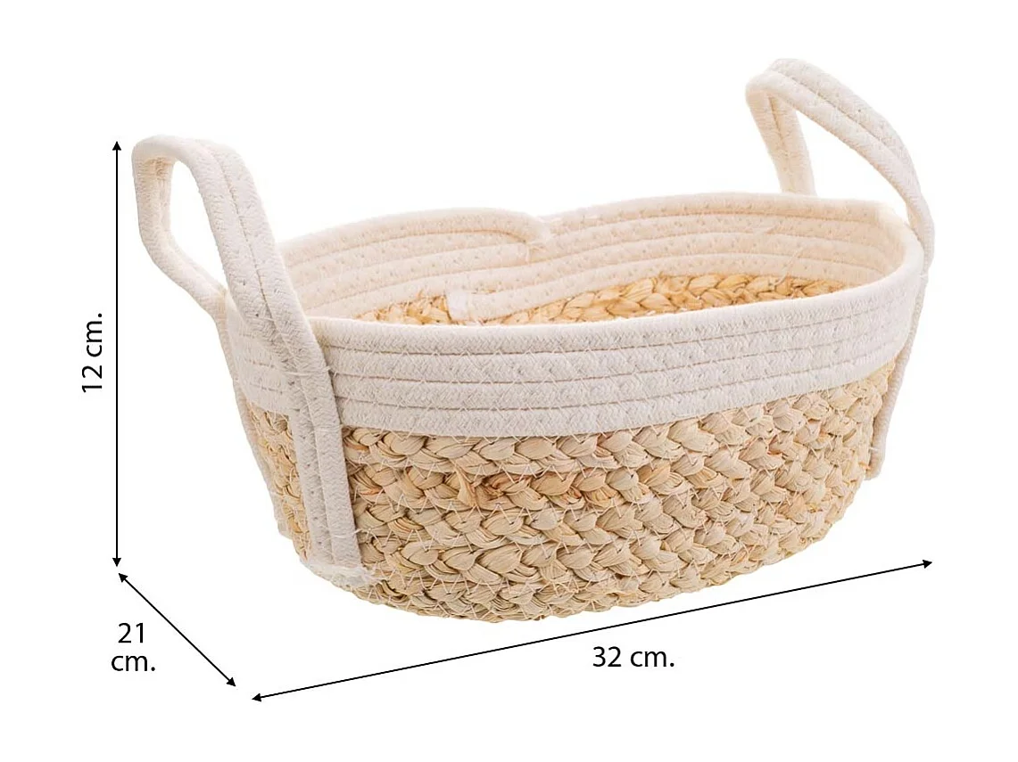 Cesto in corda intrecciata bianca 32x21x12h