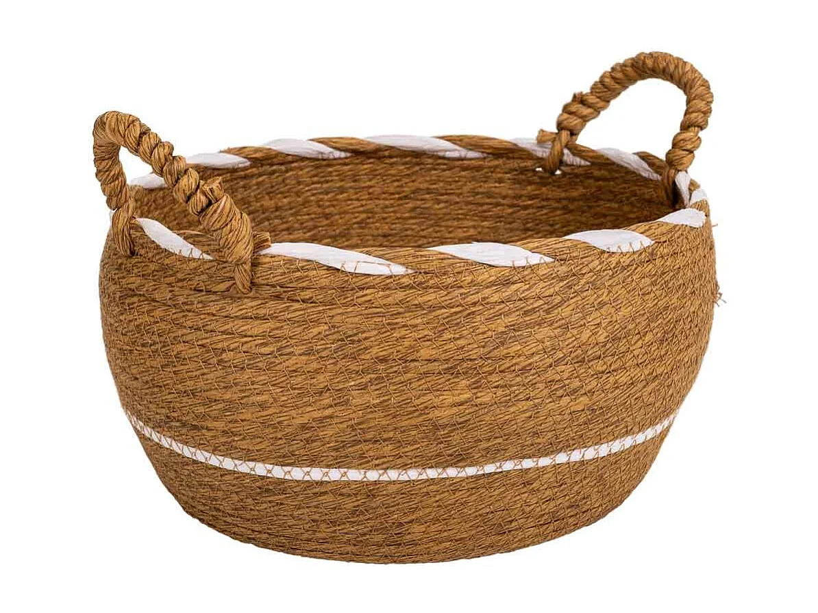 Navicella in fibra naturale intrecciata a mano marrone 30x18x26h