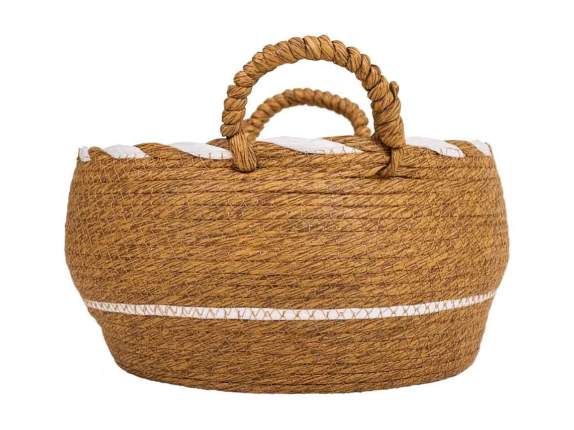 Navicella in fibra naturale intrecciata a mano marrone 30x18x26h