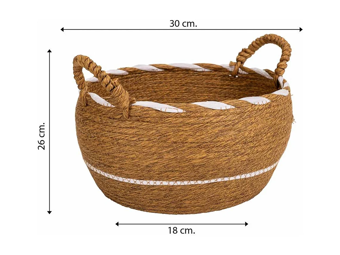 Navicella in fibra naturale intrecciata a mano marrone 30x18x26h