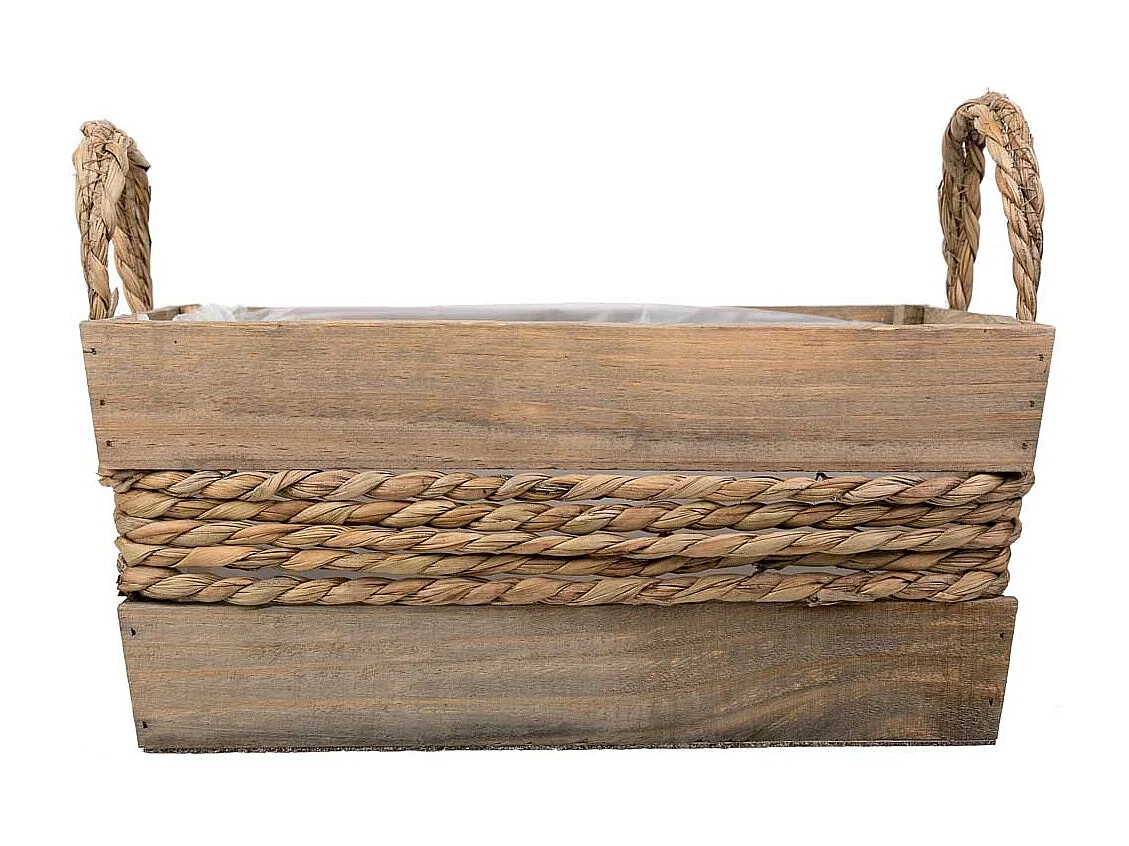 Cesto de madera y cuerda con asas marrón 33x23x15
