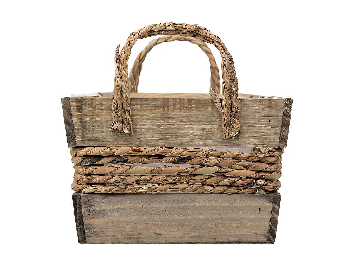 Cesto de madera y cuerda con asas marrón 33x23x15