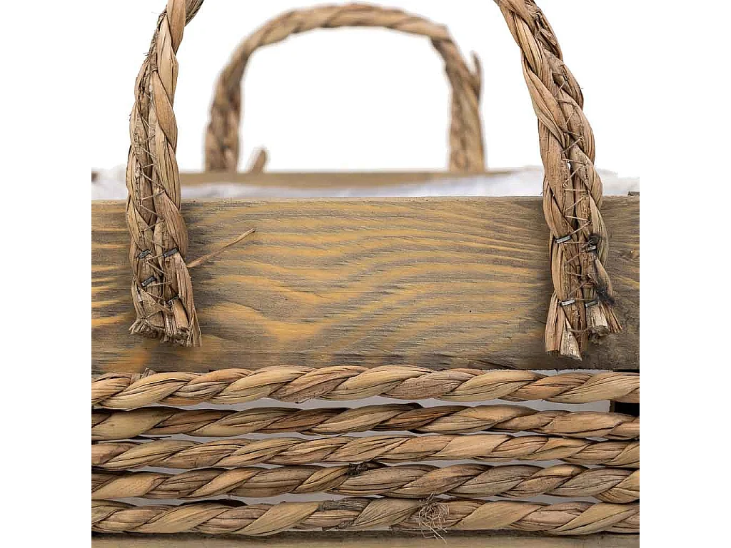 Cesto de madera y cuerda con asas marrón 33x23x15