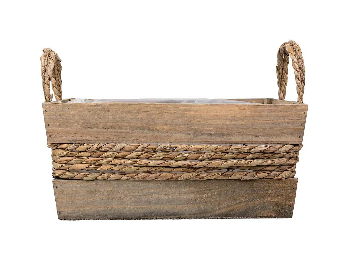 Cesto in legno e corda con manici marroni 33x23x15h