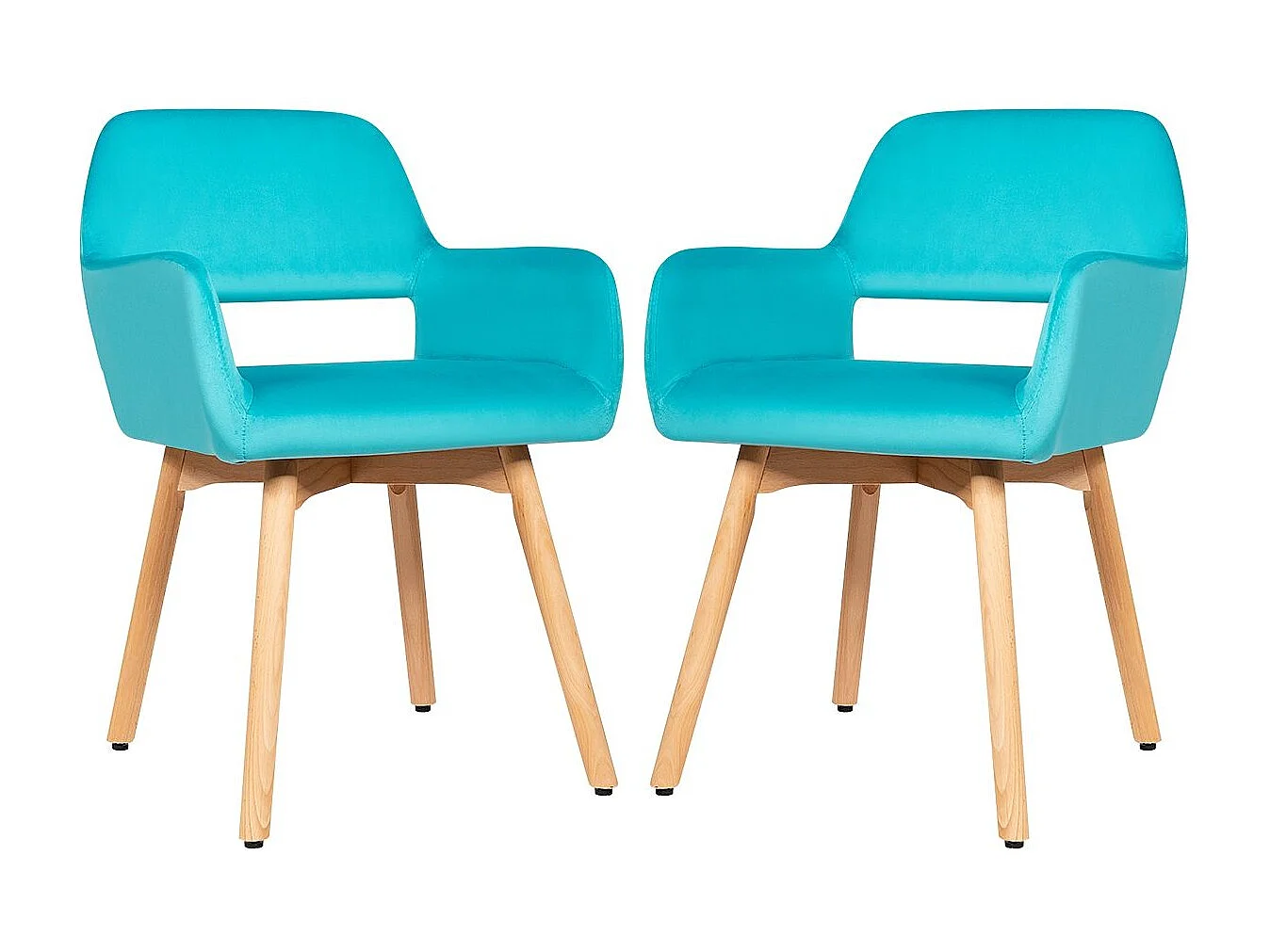 Set van 2 stoelen met armleuningen en gevoerde kussens, relaxstoelen met beukenhouten poten (blauw)