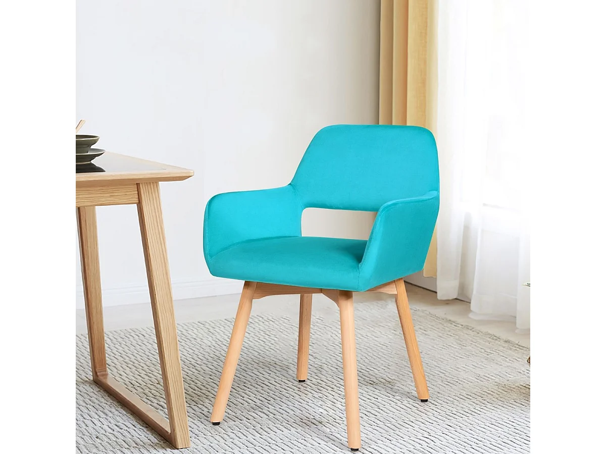 Set van 2 stoelen met armleuningen en gevoerde kussens, relaxstoelen met beukenhouten poten (blauw)