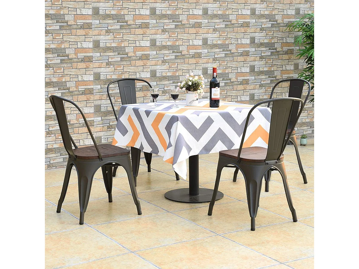 Lot de 4 Chaises en métal Industrielles-Tabouret Empilables avec assise en bois massif 52 x 44 x 84cm, Charge Max. 150kg pour Restaurant/ Bistro/Jardin/Salle à Manger