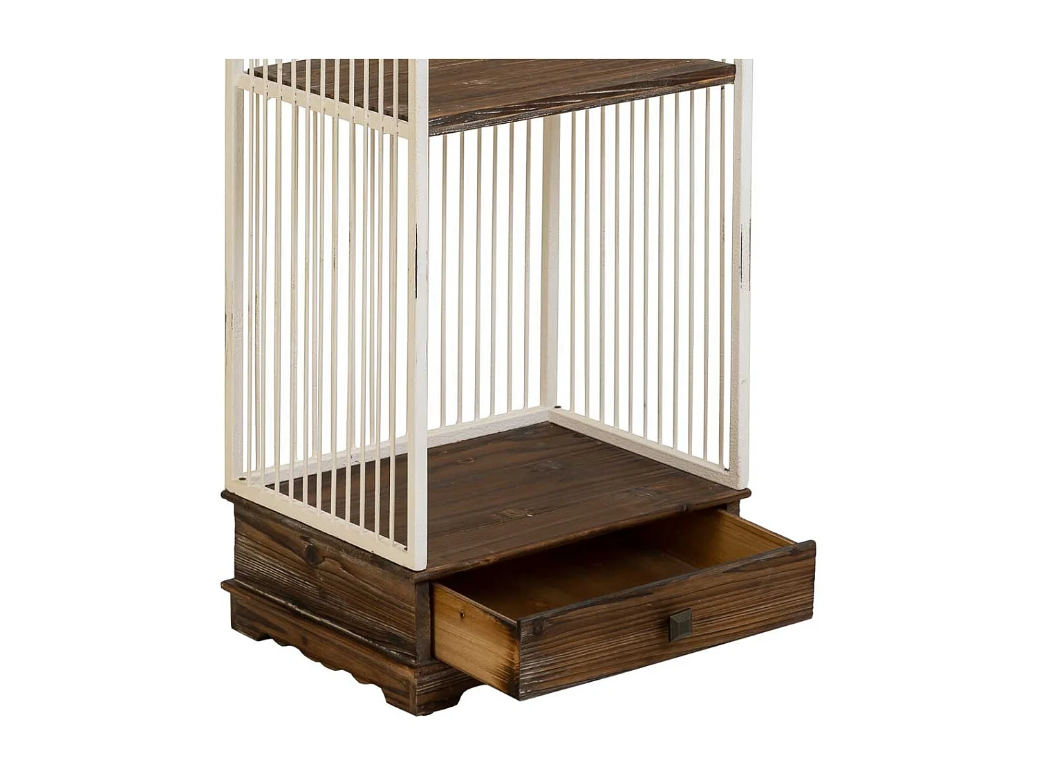 Scaffale, legno bianco e metallo, 3 ripiani, 1 cassetto 41x31x172h cm