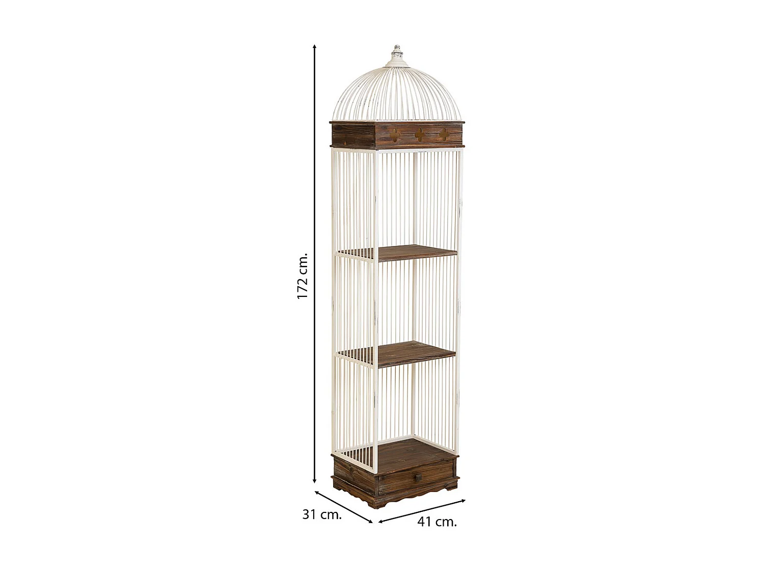 Estante, madeira+metal, 3 prateleiras e 1 gaveta branca 41x31x172h cm