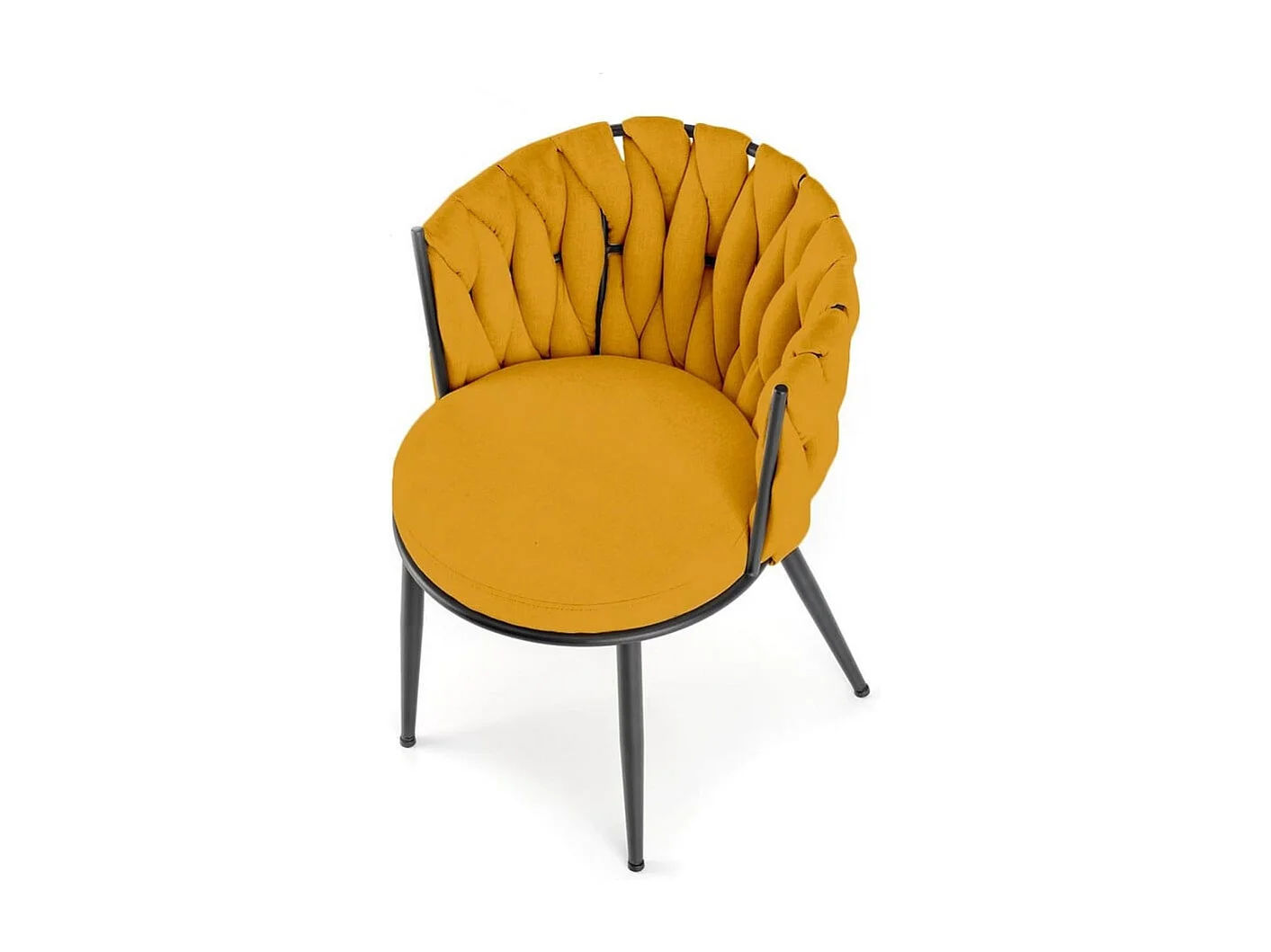 Chaise design en tissu jaune moutarde avec structure en métal noir Closer