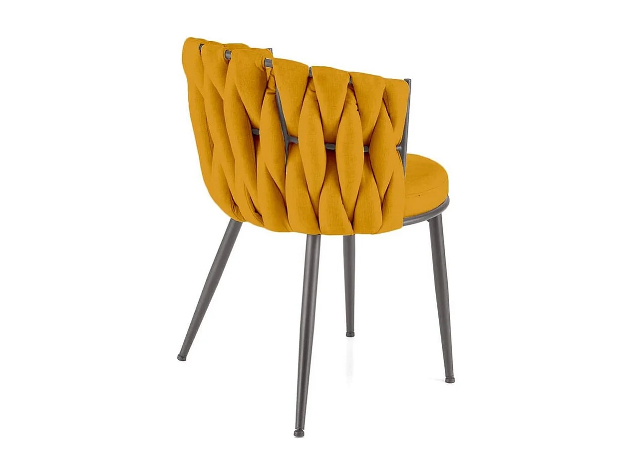 Chaise design en tissu jaune moutarde avec structure en métal noir Closer