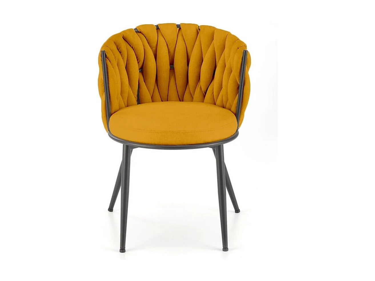 Chaise design en tissu jaune moutarde avec structure en métal noir Closer