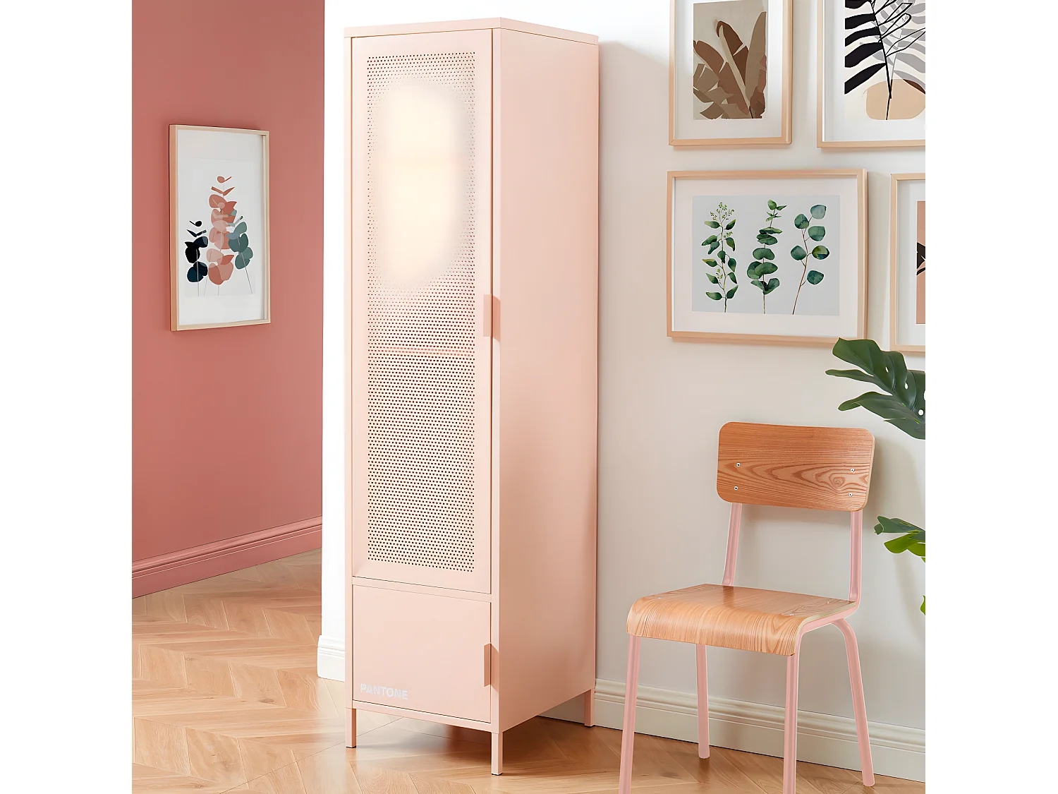 Nino - Colonne de rangement 2 portes en métal PANTONE H180cm - Rose blush
