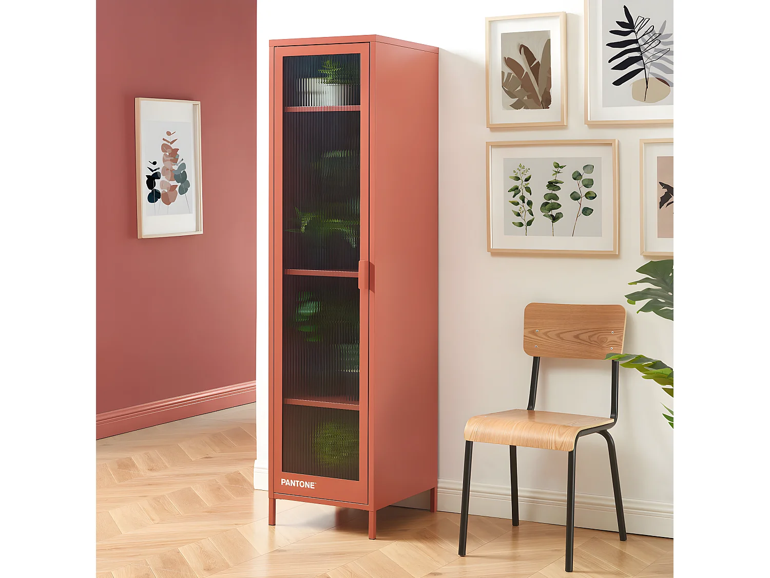 Nino - Colonne de rangement 1 porte en métal PANTONE H180cm - Terracotta
